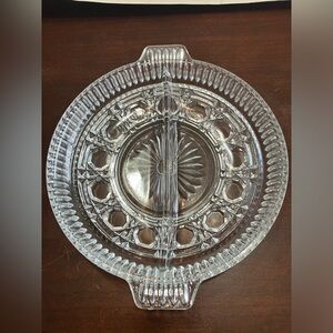 Federal Glass Clear Windsor Button & Cane Divided 2-Part Relish Dish Vintage
